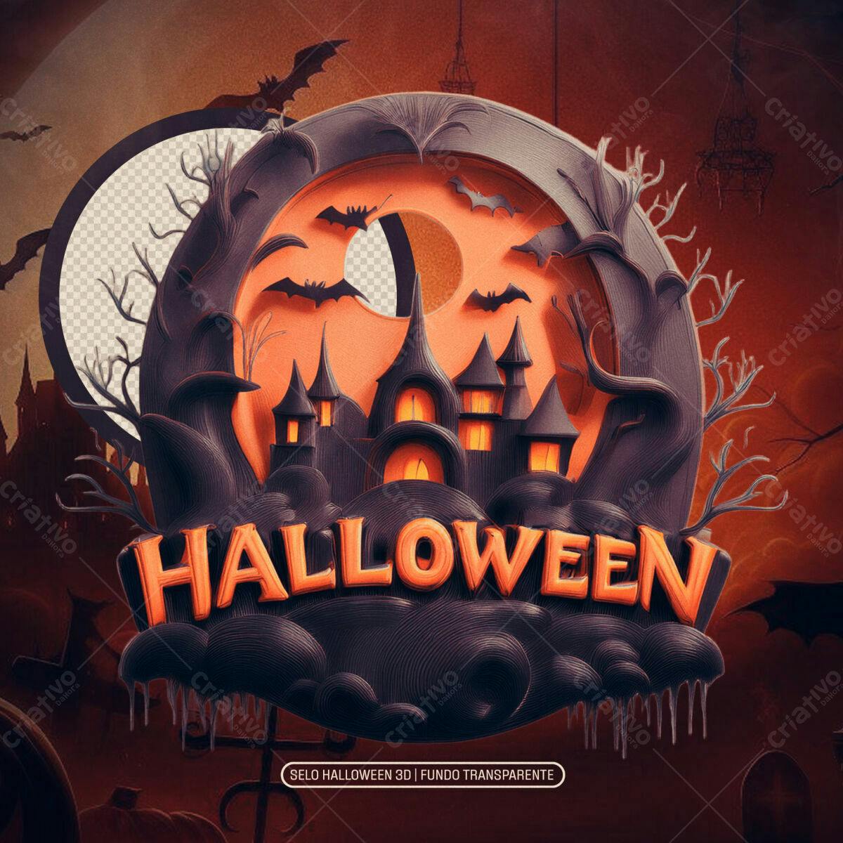 Selo Halloween 3D PNG com fundo transparente