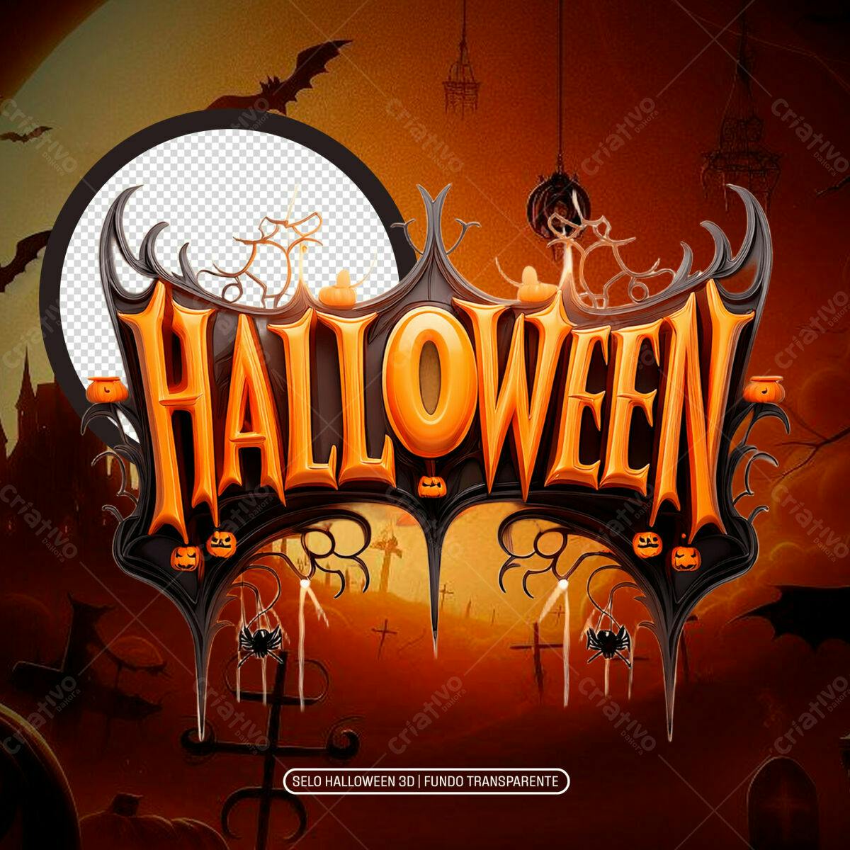 Selo Halloween 3D PNG com fundo transparente