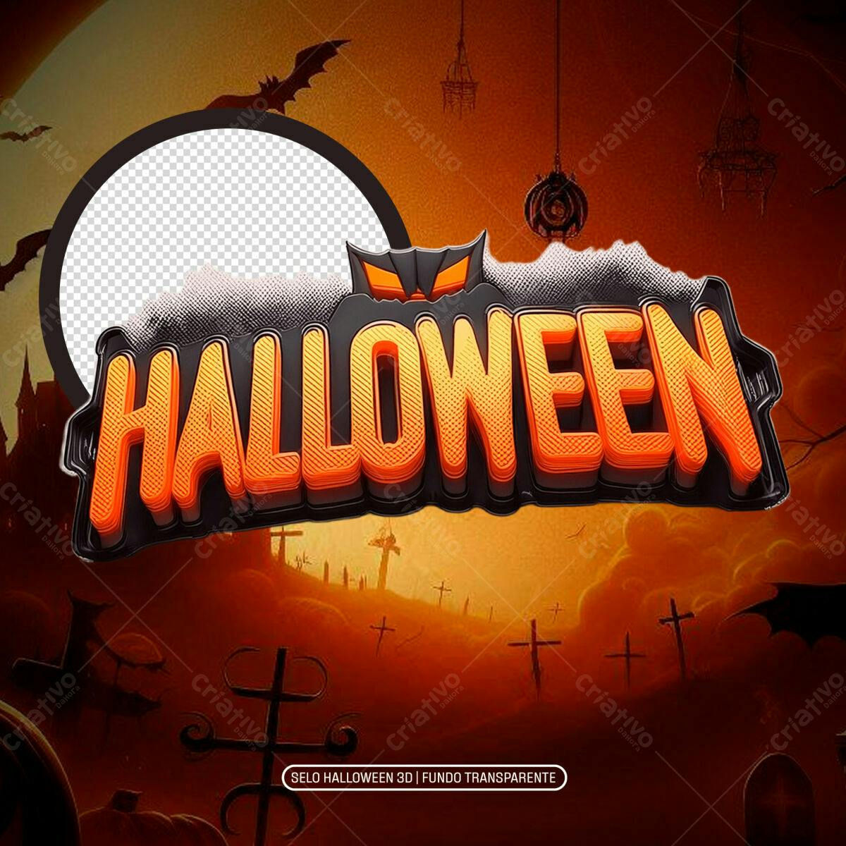 Selo Halloween 3D PNG com fundo transparente