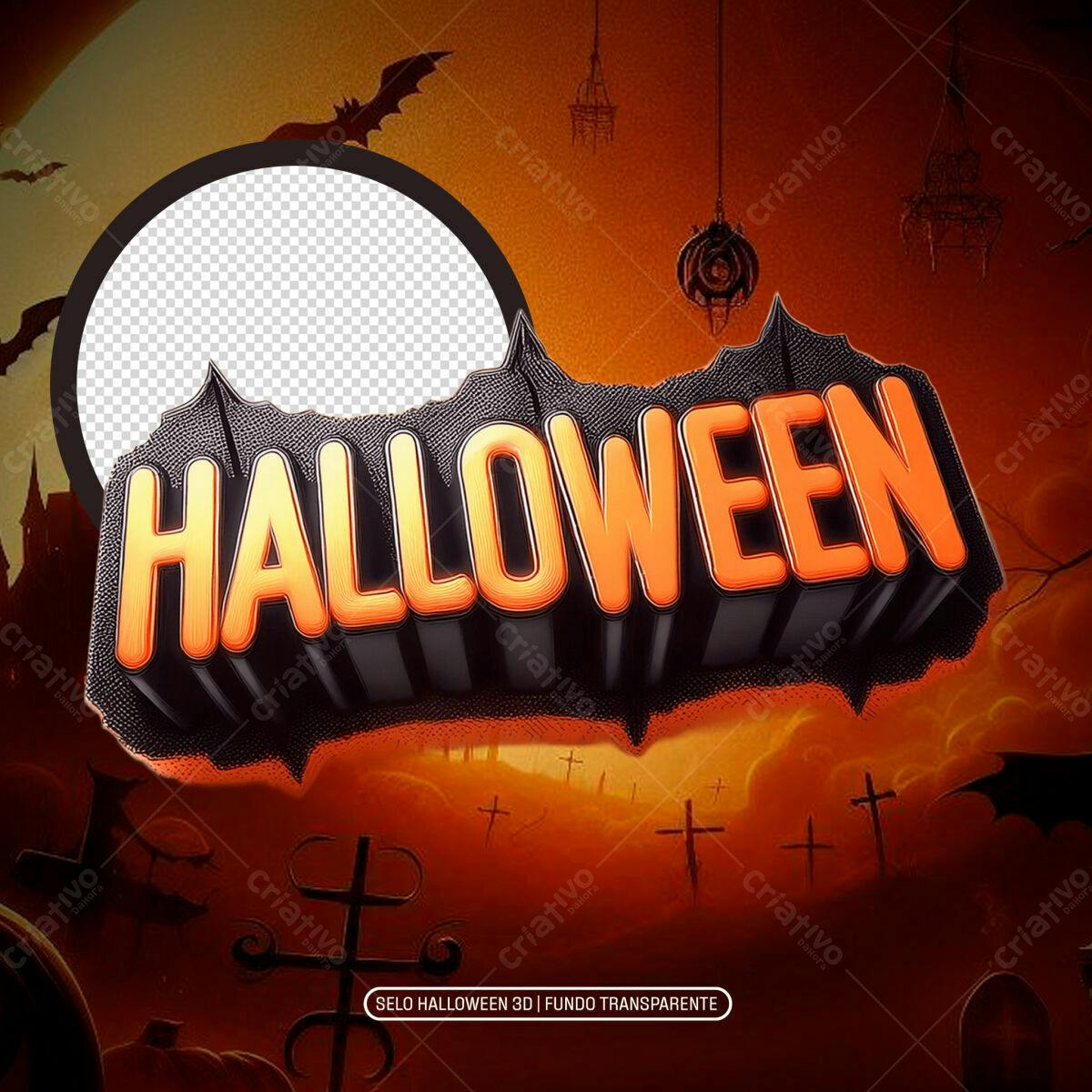 Selo Halloween 3D PNG com fundo transparente