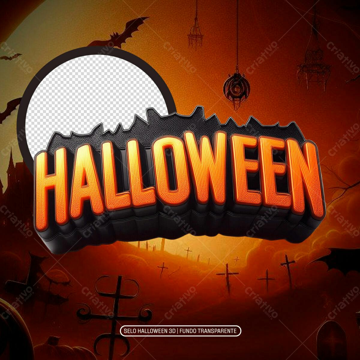 Selo Halloween 3D PNG com fundo transparente