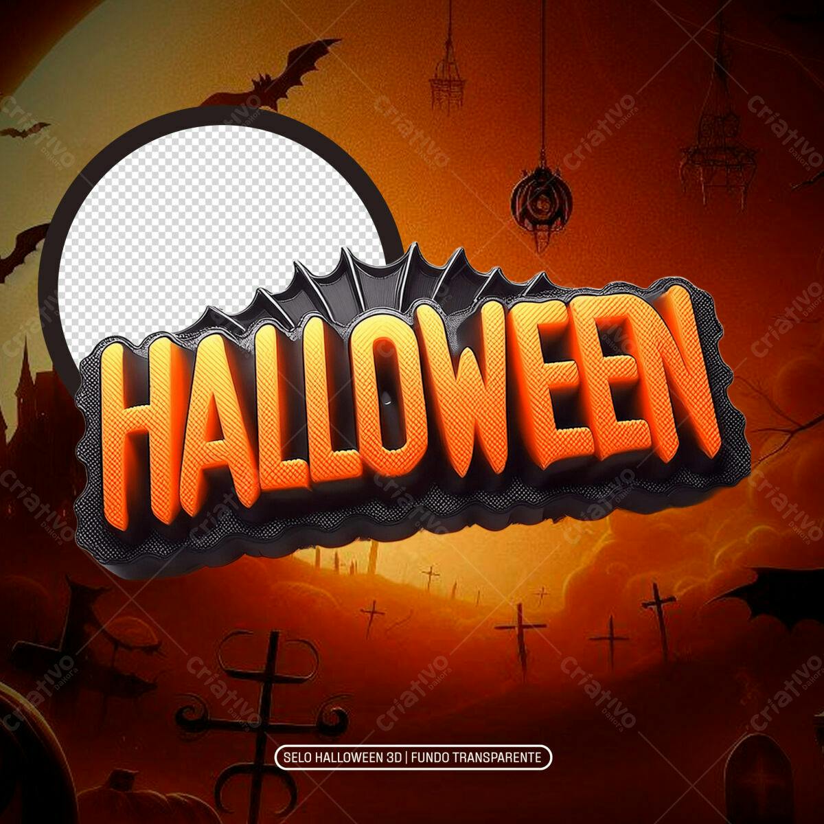 Selo Halloween 3D PNG com fundo transparente