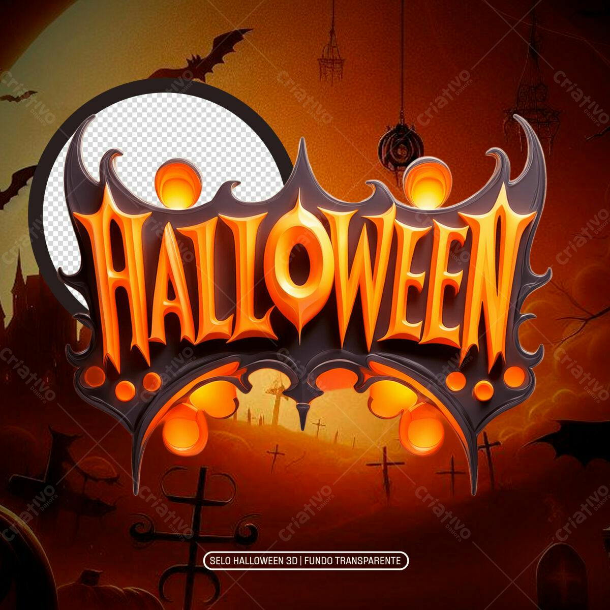 Selo Halloween 3D PNG com fundo transparente