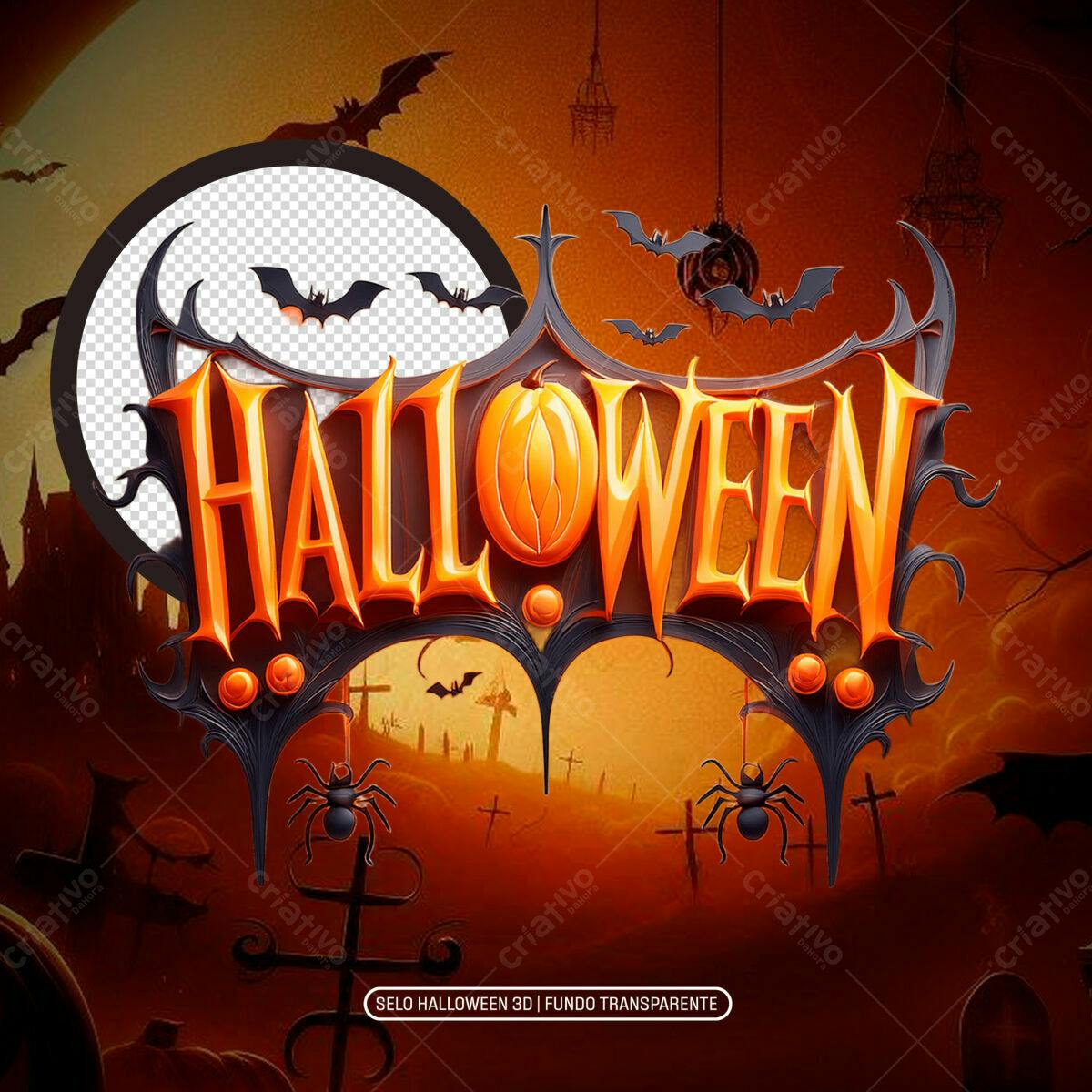 Selo Halloween 3D PNG com fundo transparente