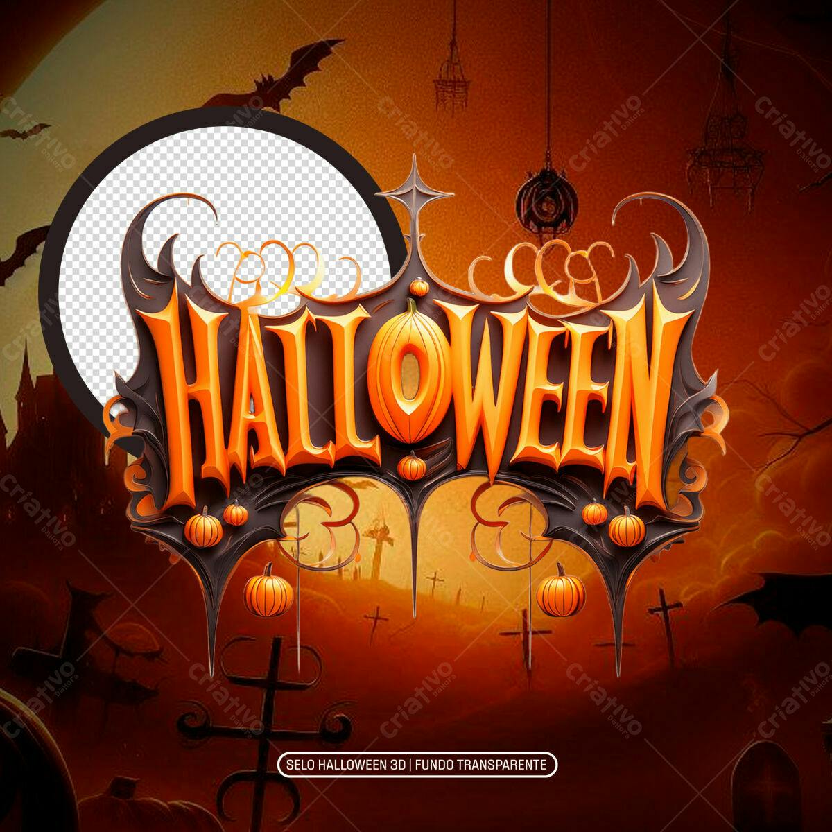 Selo Halloween 3D PNG com fundo transparente