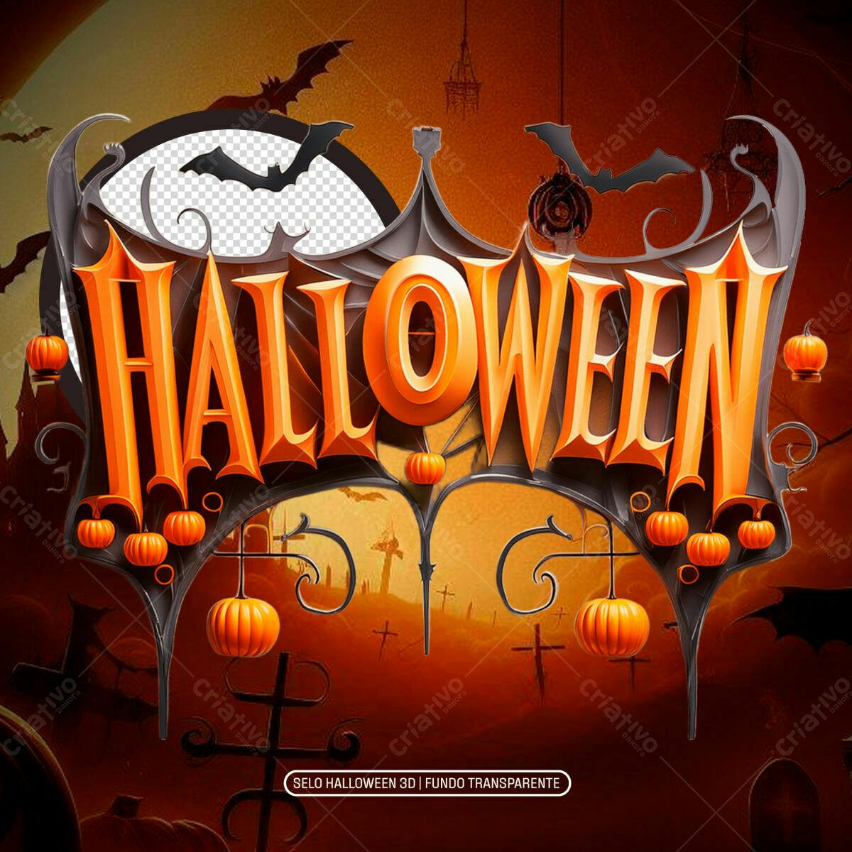 Selo Halloween 3D PNG com fundo transparente