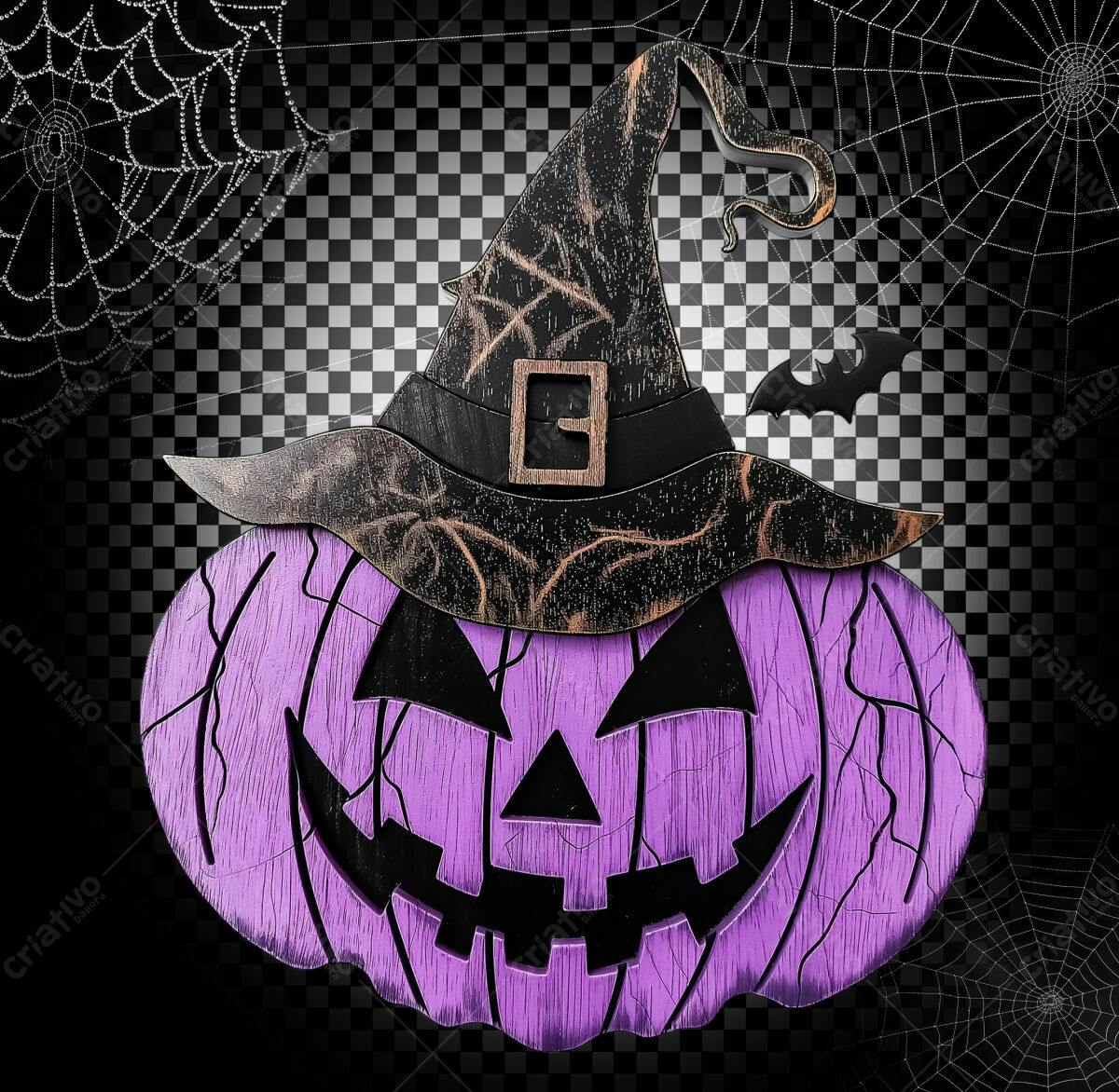 Abóbora de Halloween com Chapéu de Bruxa PSD Editável