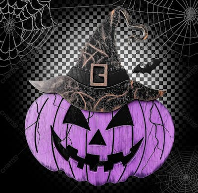 Abóbora De Madeira Para Halloween Isolado Sobre Um Fundo Transparente