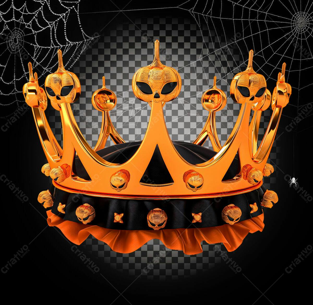 Coroa Halloween Dourada e Laranja PSD Editável