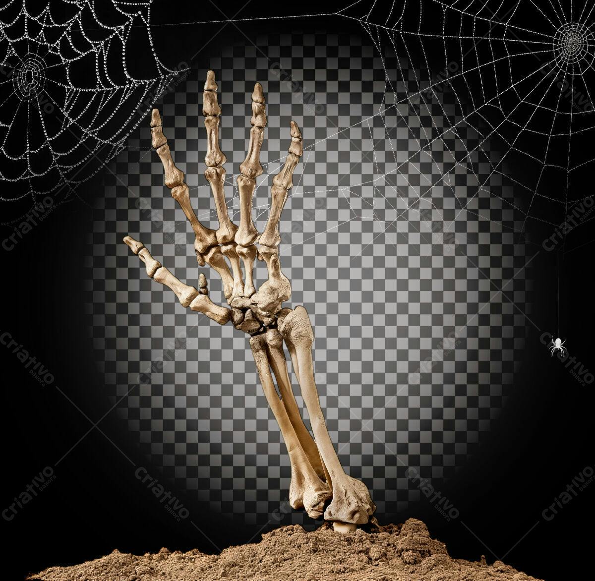 PSD Mão Esquelética para Convite Halloween Editável