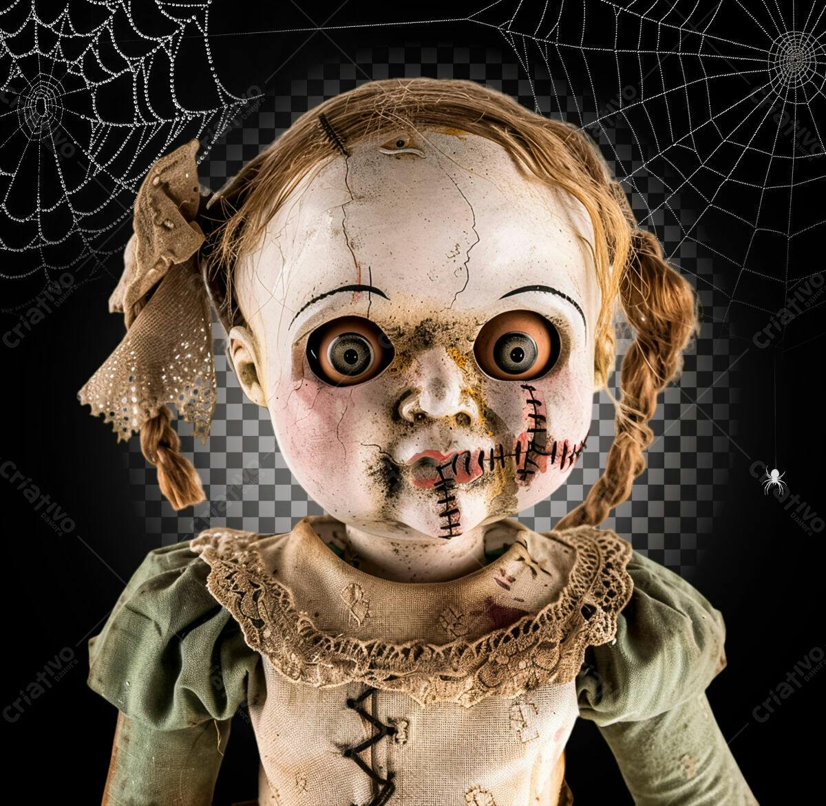Imagem Terror Halloween Boneca Assustadora PSD Editável