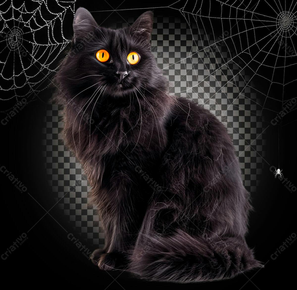 Imagem Gato Preto Halloween PSD Editável