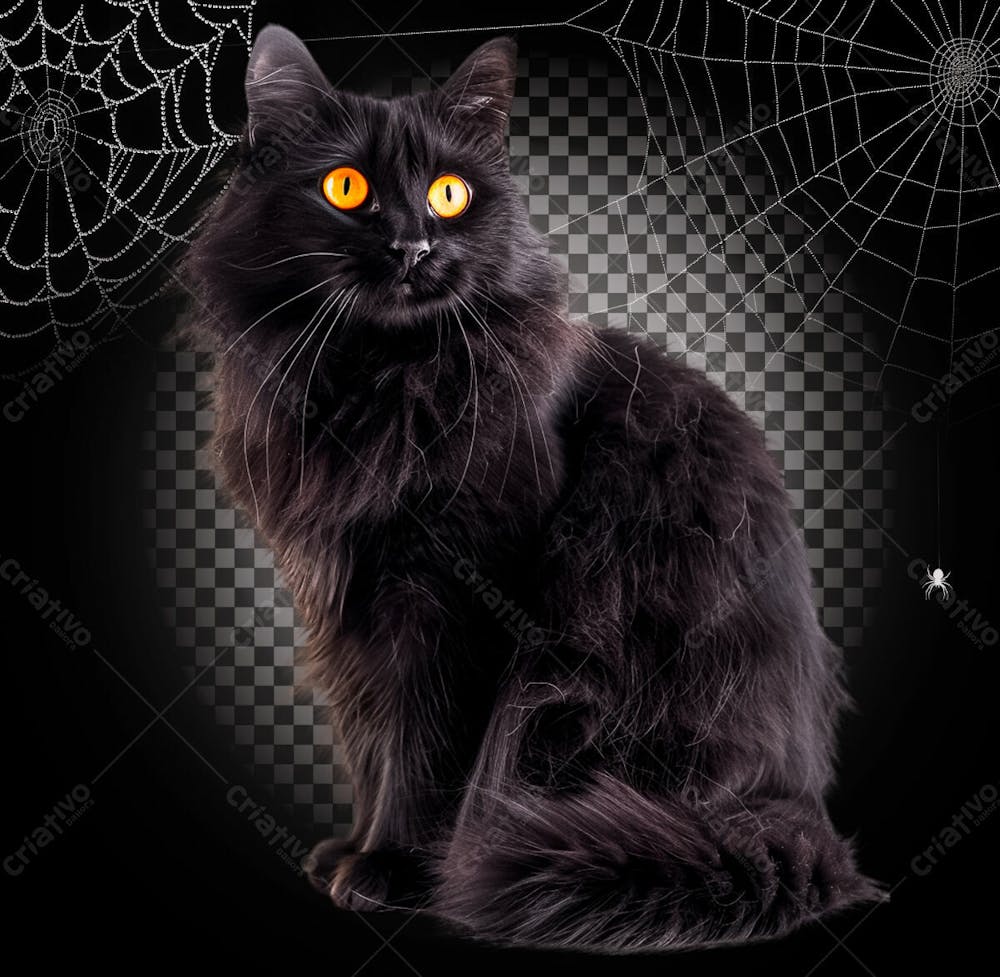 Gato Preto Sentado Para Halloween Isolado Sobre Um Fundo Transparente