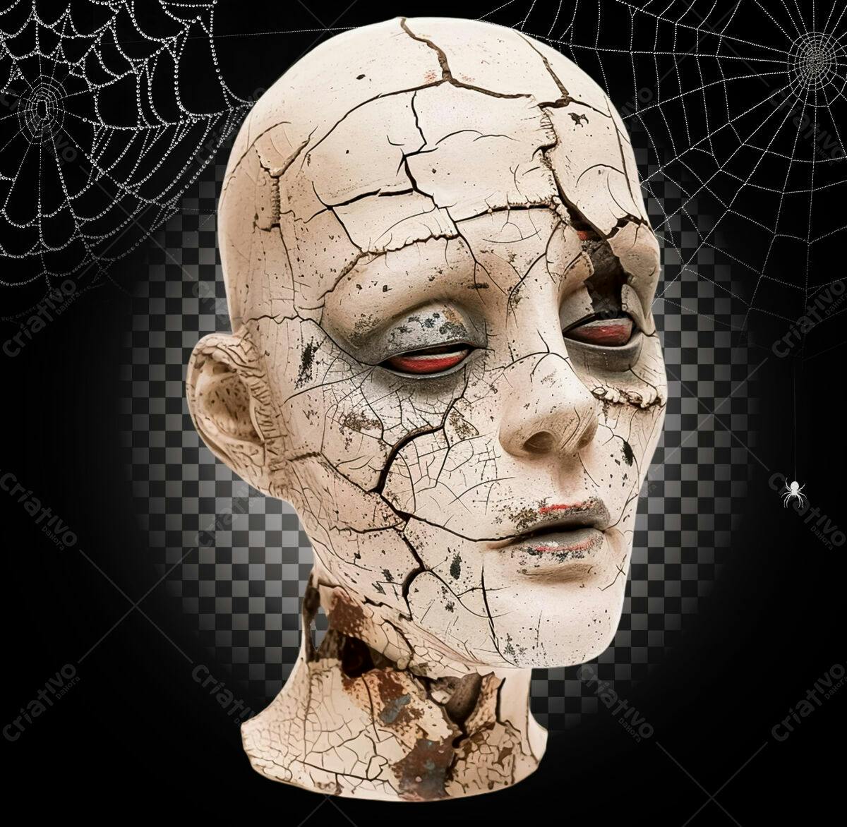 Cabeça de Boneca Quebrada para Festa de Halloween PSD Editável