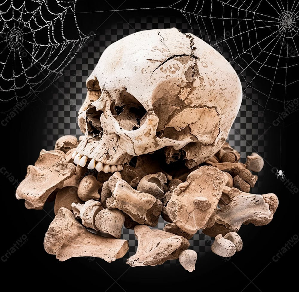 Restos De Humano Crânio E Ossos Para Halloween Isolado Sobre Um Fundo Transparente