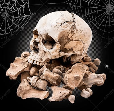Restos De Humano Crânio E Ossos Para Halloween Isolado Sobre Um Fundo Transparente