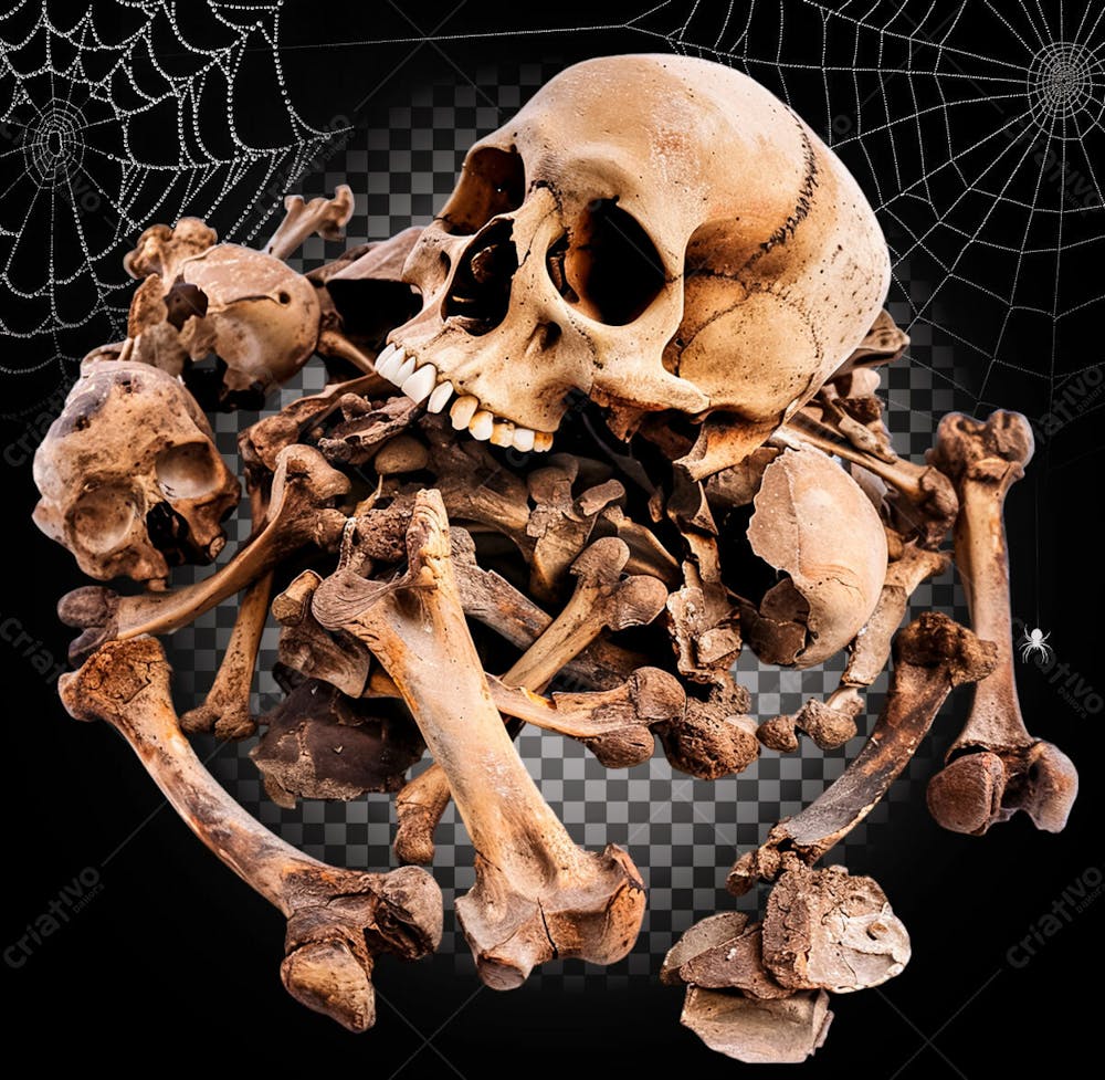 Restos De Humano Crânio E Ossos Para Halloween Isolado Sobre Um Fundo Transparente