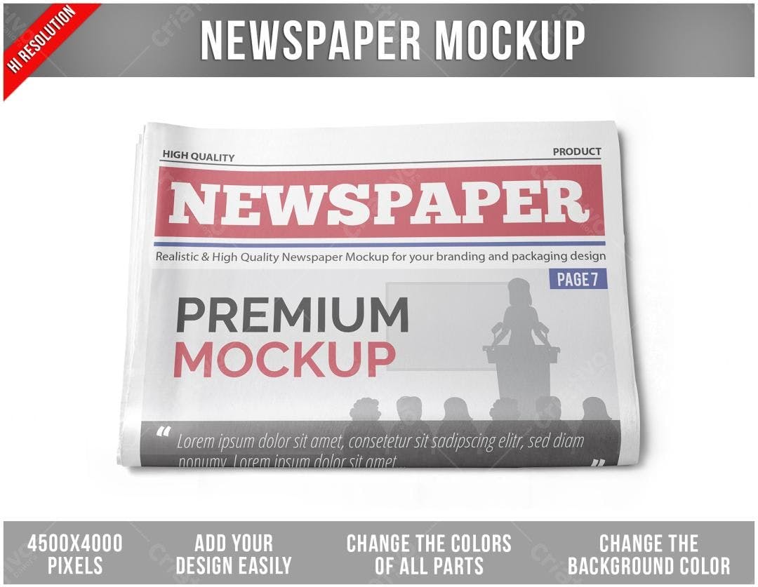 Mockup Jornal Realista: Modelo de Imprensa com Cores Vermelhas e Brancas