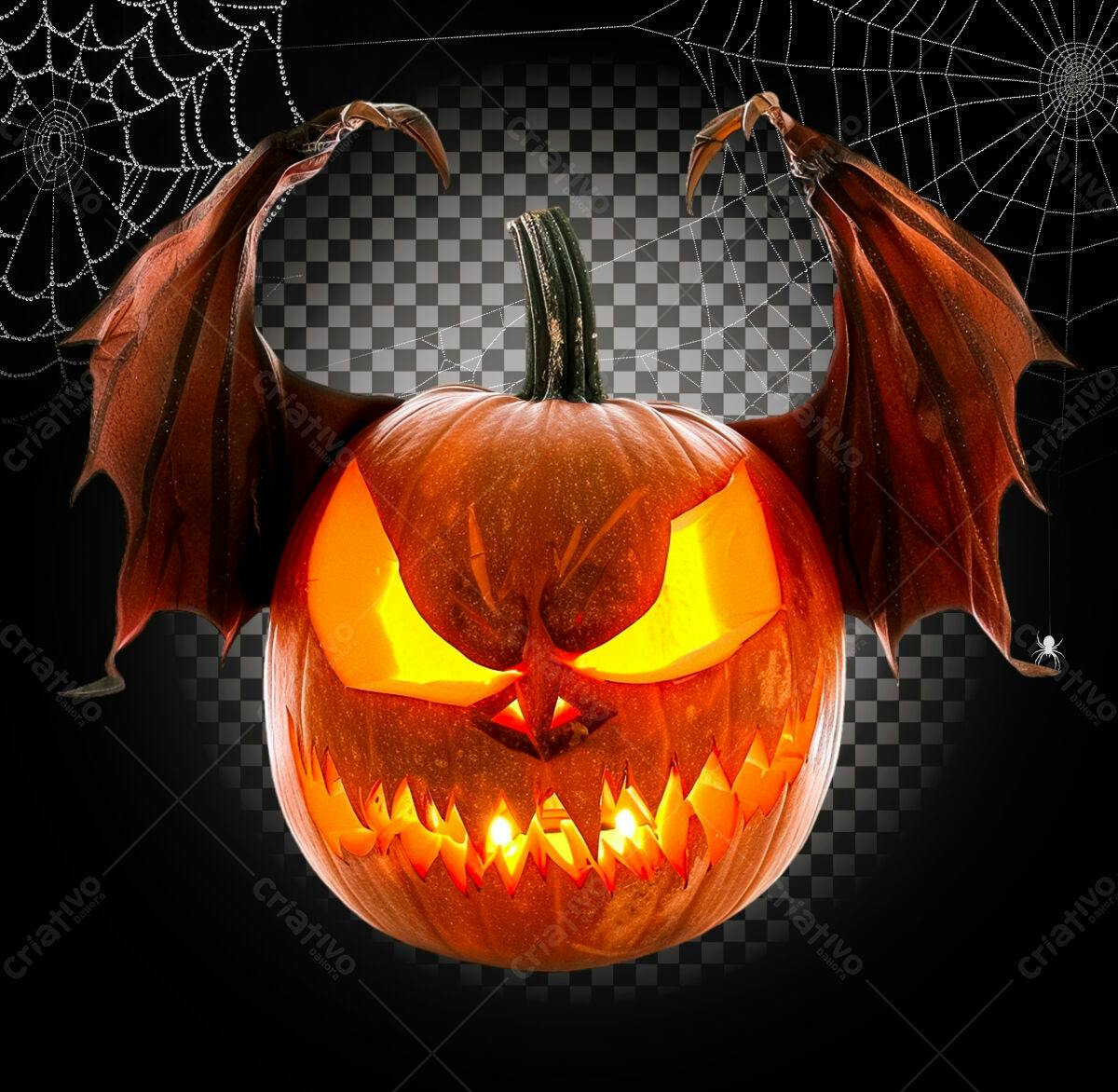 Abóbora de Halloween com Asas de Morcego PSD Editável