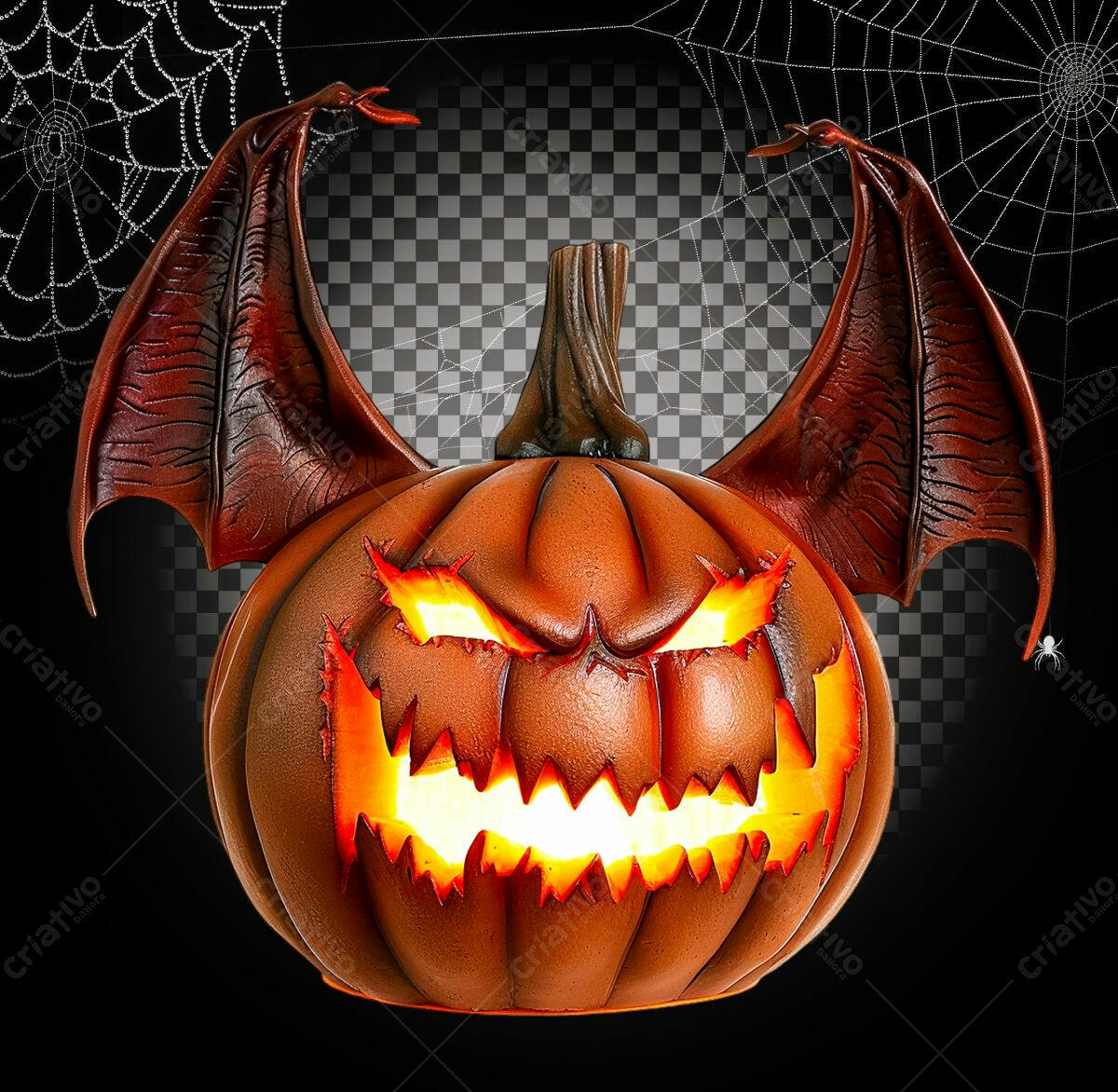 Abóbora Maligna com Asas de Morcego para o Halloween PSD Editável