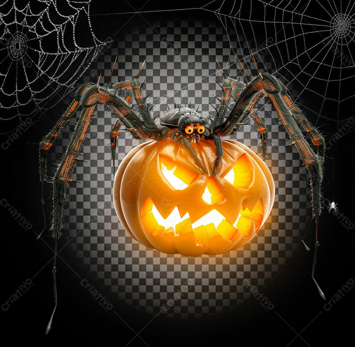 PSD Aranha Gigante em Abóbora de Halloween