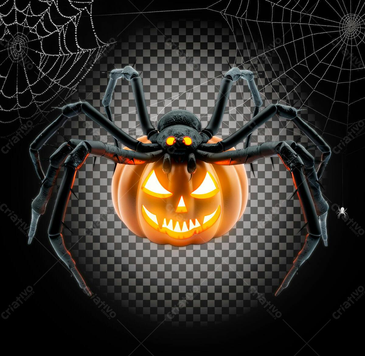 Imagem de Aranha Gigante em Abóbora de Halloween PSD Editável