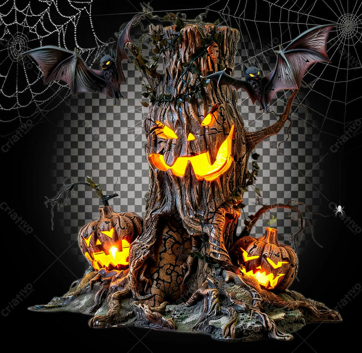 Cenário Halloween com Abóboras PSD Editável