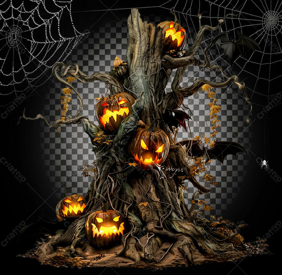 PSD Árvore de Halloween com Abóboras PSD Editável