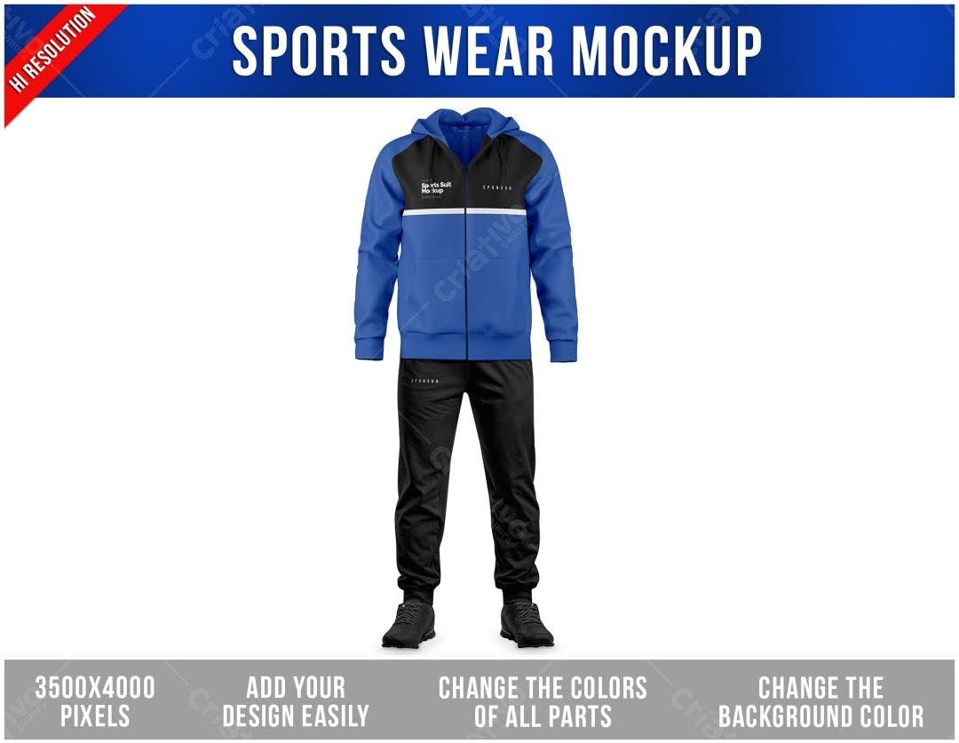 Mockup Roupa Esportiva Azul e Preta - Modelo Masculino