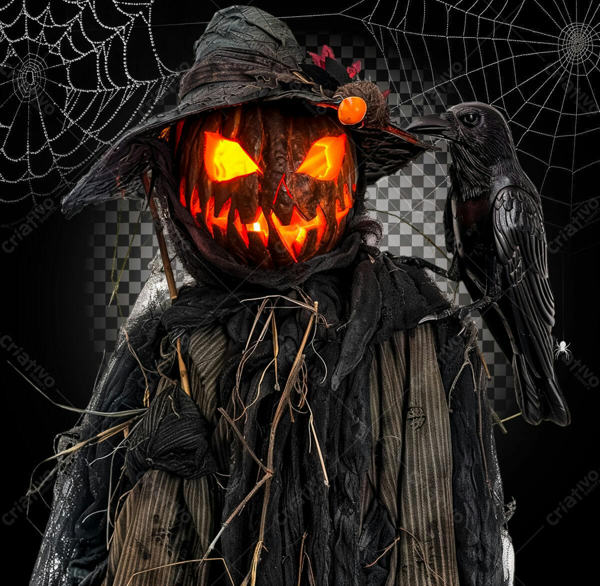 Espantalho Halloween com Abóbora PSD Editável
