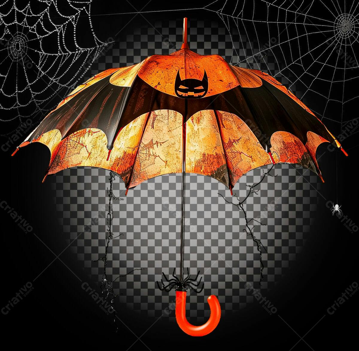 PSD Chuva de Halloween com Morcego Laranja e Preto