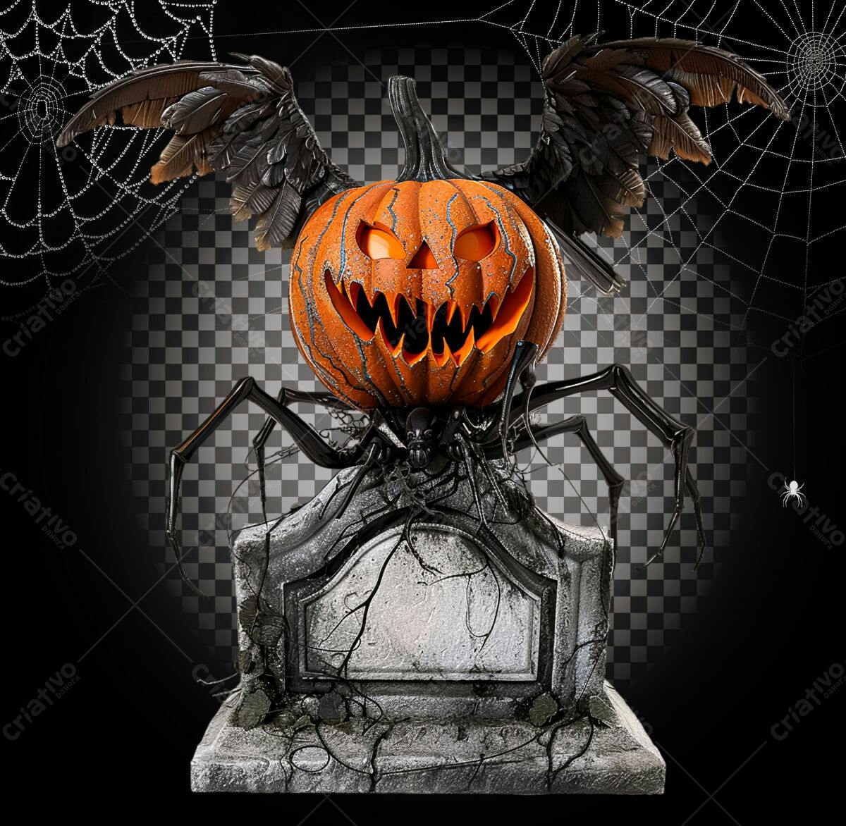 Abóbora de Halloween com Aranha PSD Editável