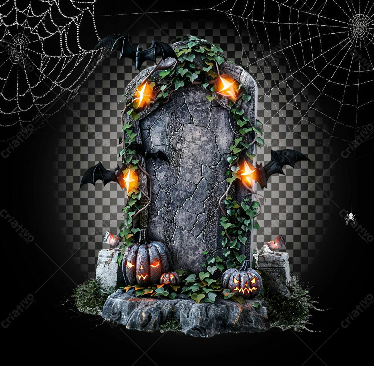 Banner Halloween com Abóboras e Pedra PSD Editável