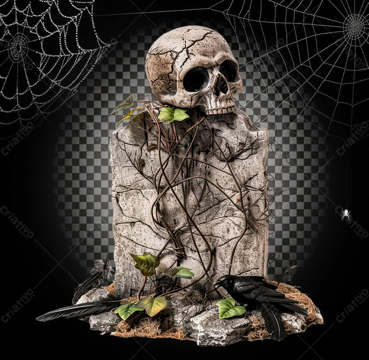 PSD para Design de Halloween com Caveira e Aranha