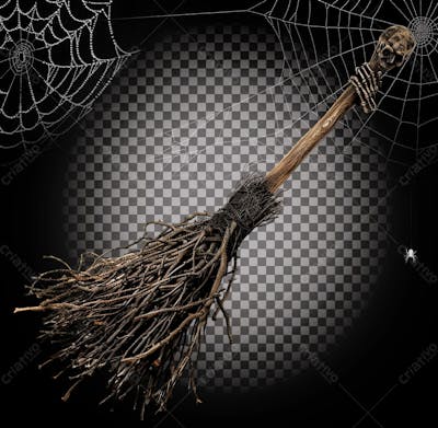 Vassoura 3D Para Halloween Isolado Sobre Um Fundo Transparente