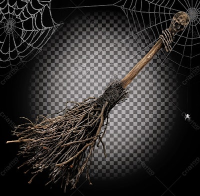 Vassoura de Bruxa para Festa de Halloween PSD Editável