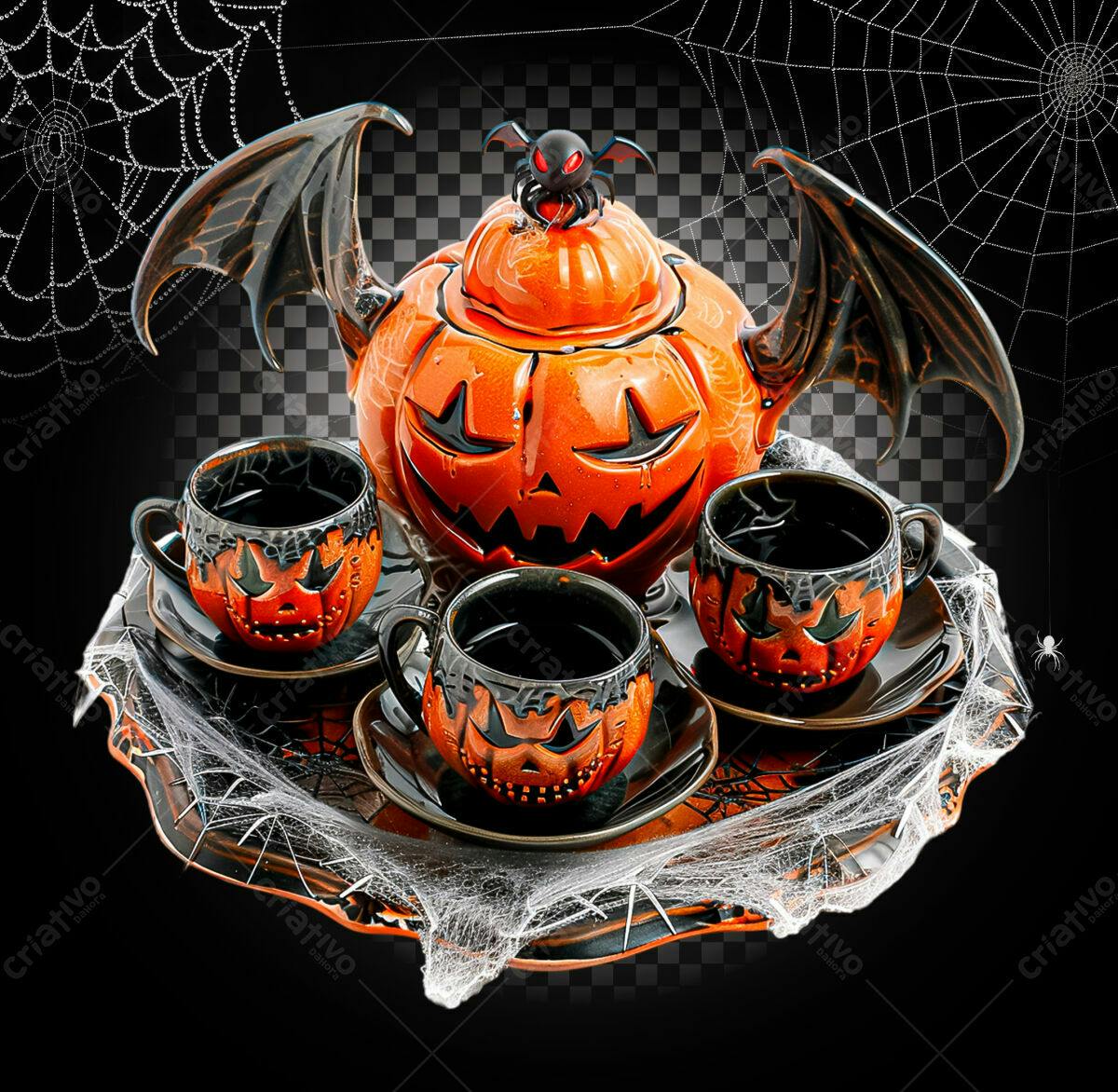 Jogo de Chá Halloween PSD Editável