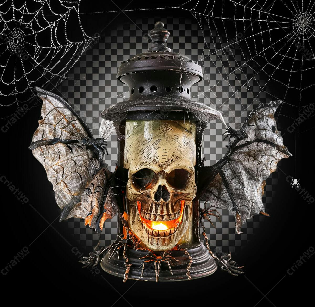 Flyer de Halloween com Caveira em Lanterna PSD Editável