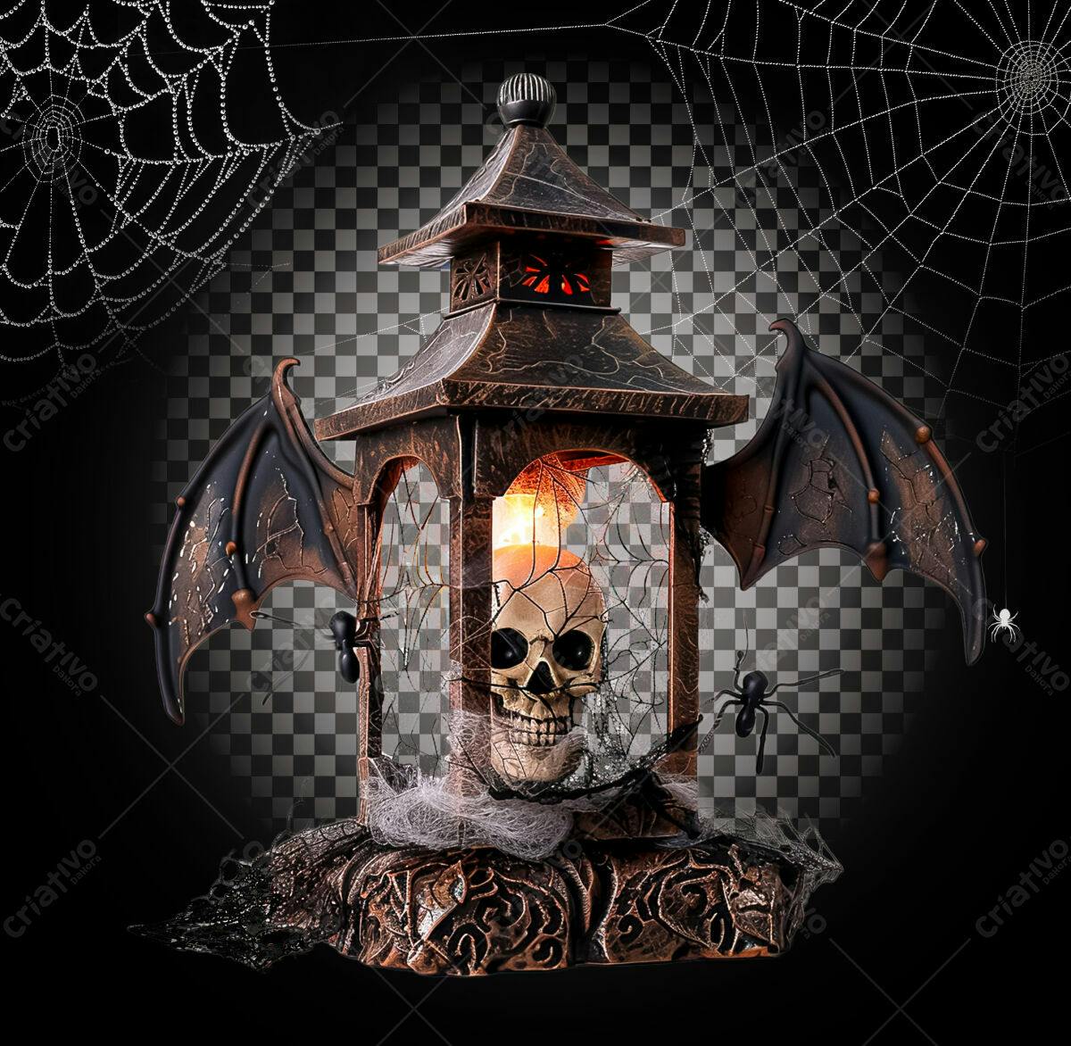 Lanterna de Halloween com Caveira PSD Editável