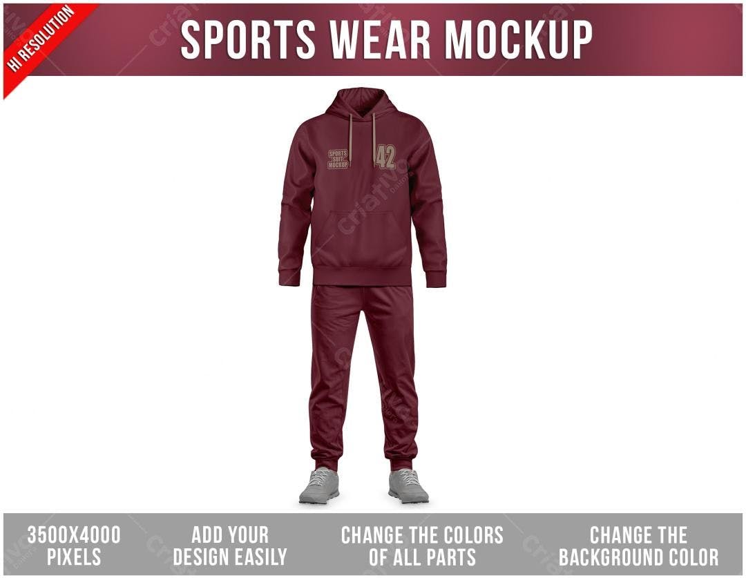 Mockup Roupa Esportiva Bordô: Moletom e Calça