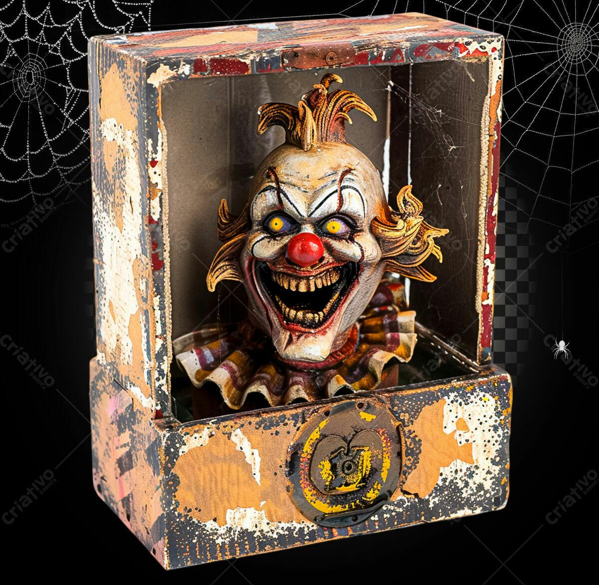 Caixa de Música Palhaço Assustador para Halloween PSD Editável