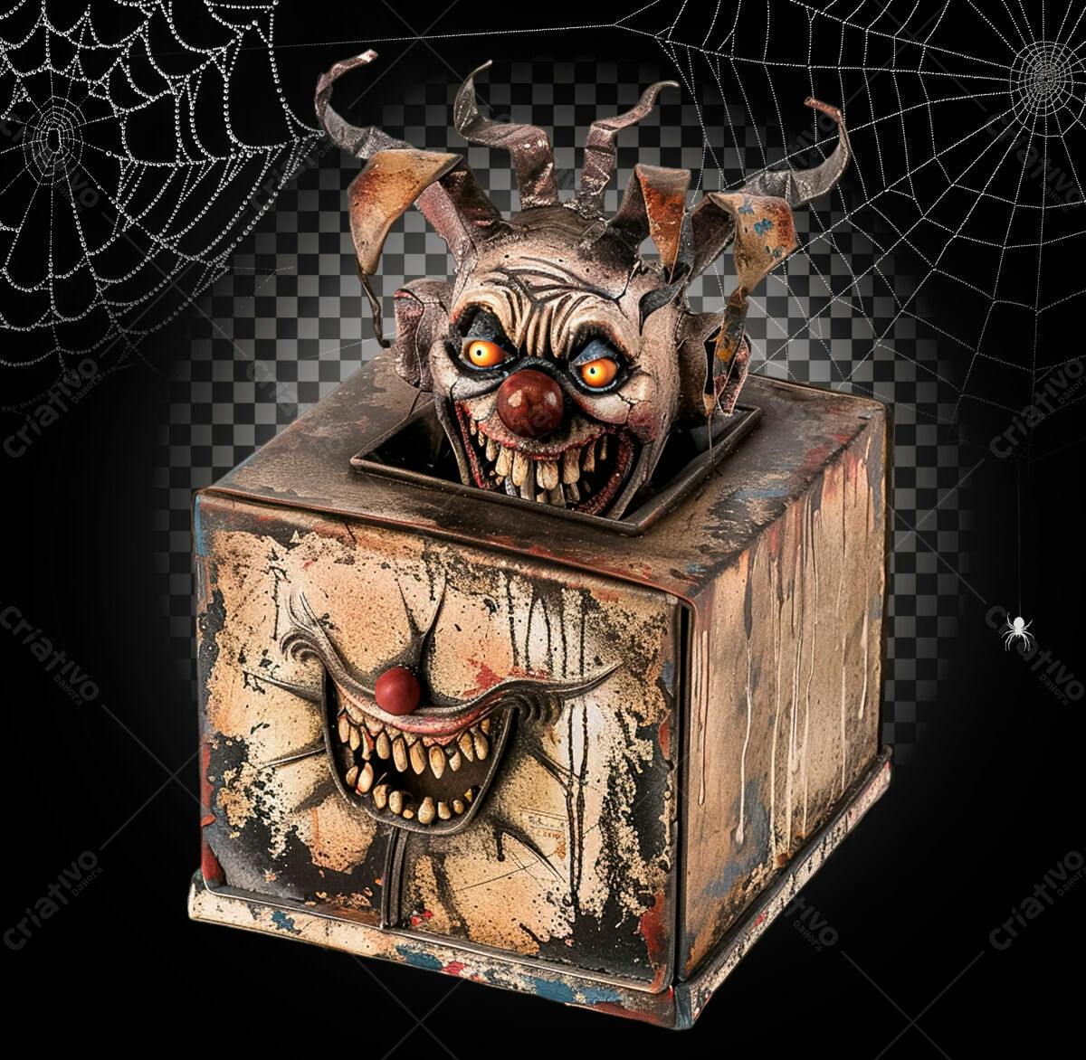 Caixa de Música Terrorífica Palhaço Halloween PSD Editável