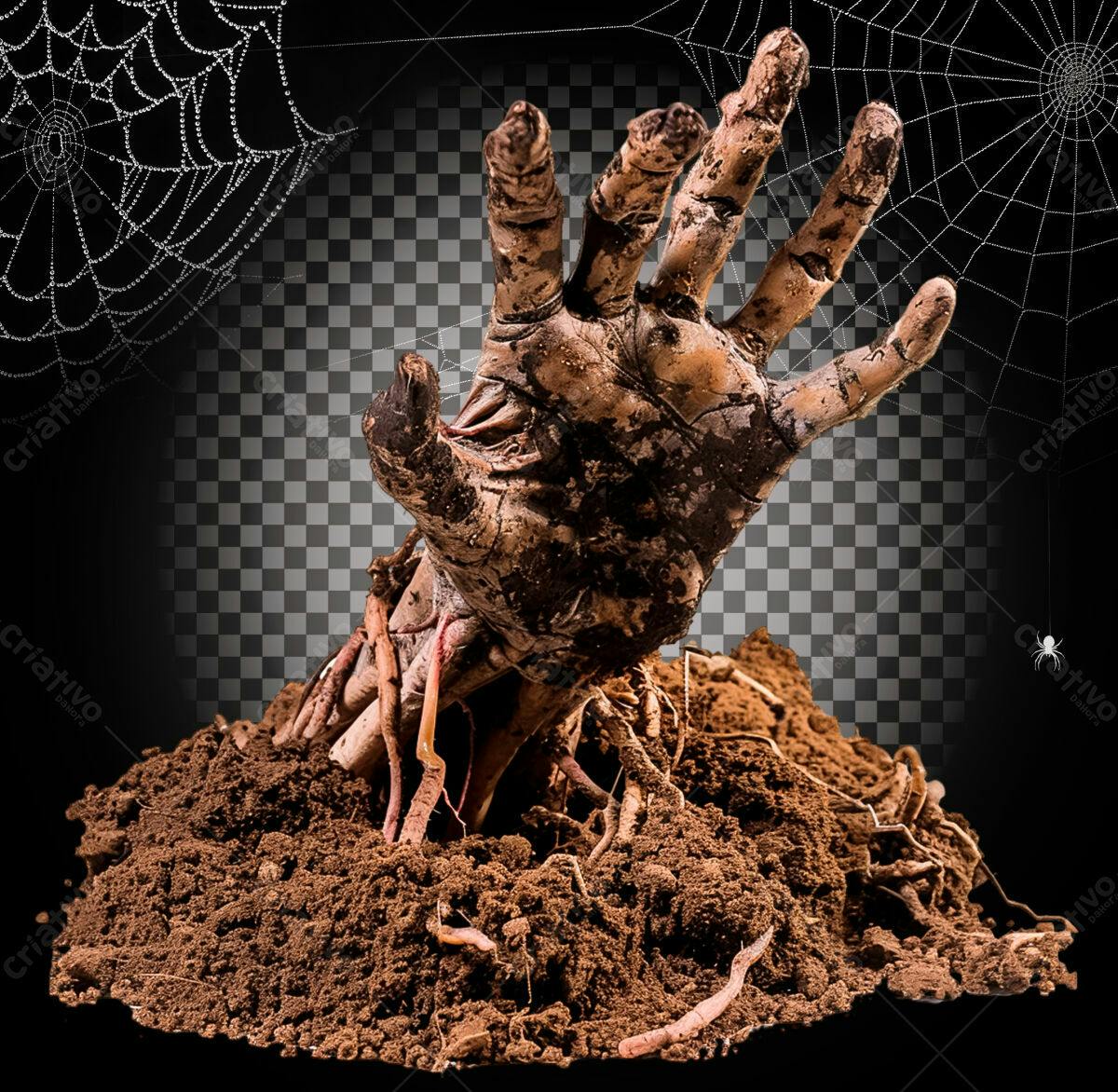 Imagem Halloween Mão Zumbi Emergindo do Solo PSD Editável