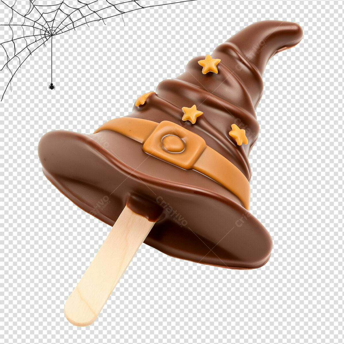 Chaveiro de Chocolate em Formato de Chapéu de Bruxa para o Halloween PSD Editável