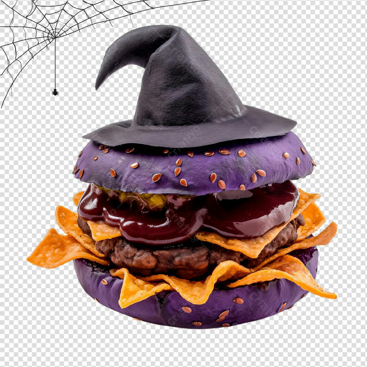 Burger de Halloween com Chapéu de Bruxa PSD Editável