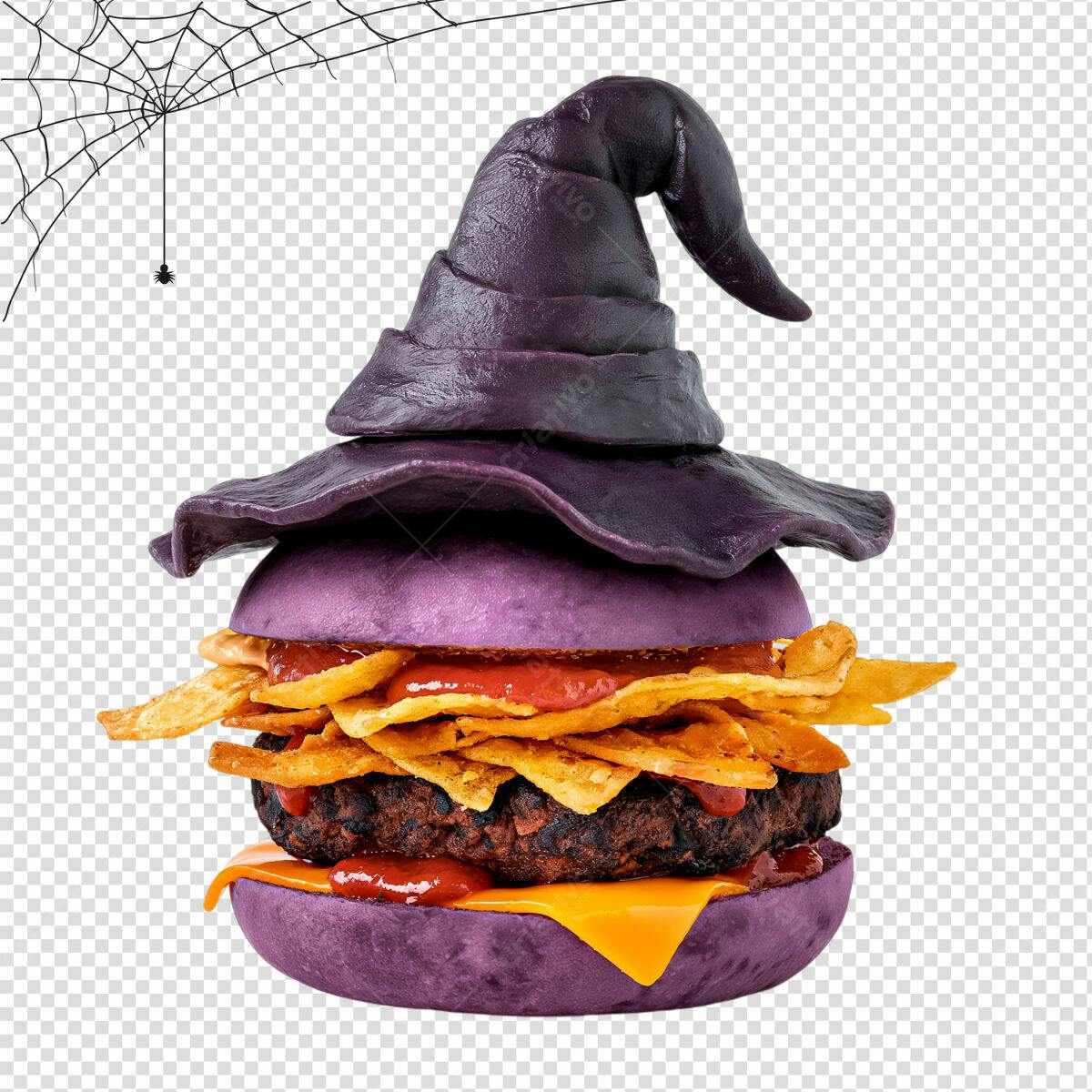 Imagem de Halloween: Burger com Chapéu de Bruxa PSD Editável