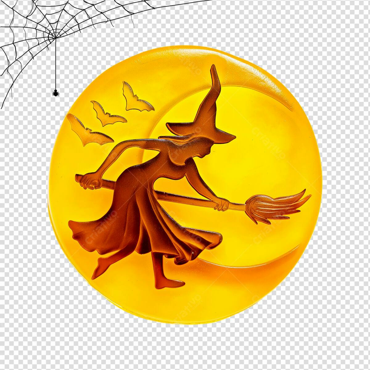 Adesivo de Bruxa voando na Lua PSD Editável