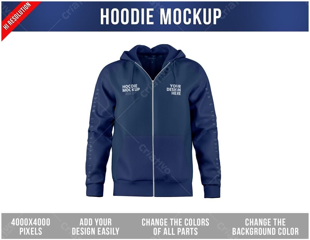 Mockup Realista de Hoodie Azul Marinho