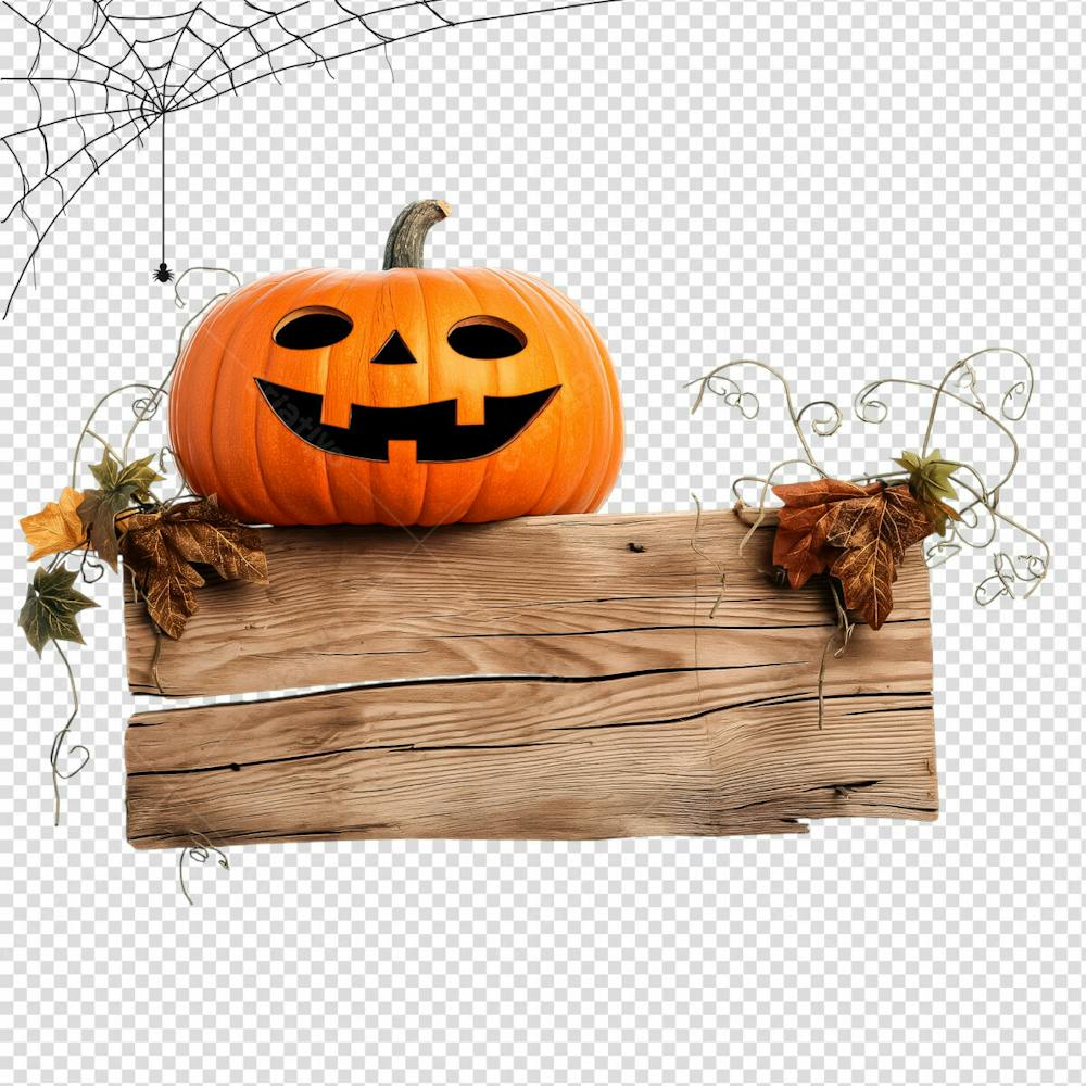 Espantalho Com Placa De Madeira Para Halloween Isolado Em Um Fundo Transparente