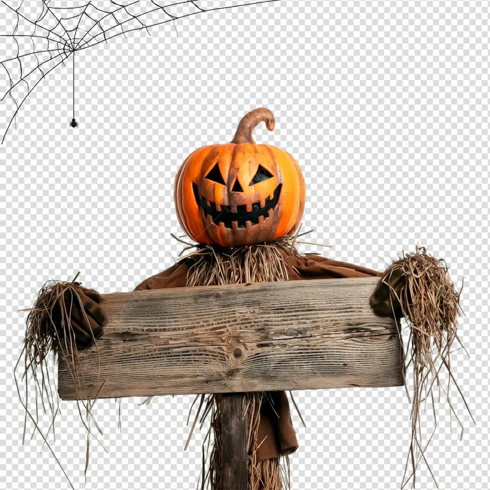 Espantalho Com Placa De Madeira Para Halloween Isolado Em Um Fundo Transparente